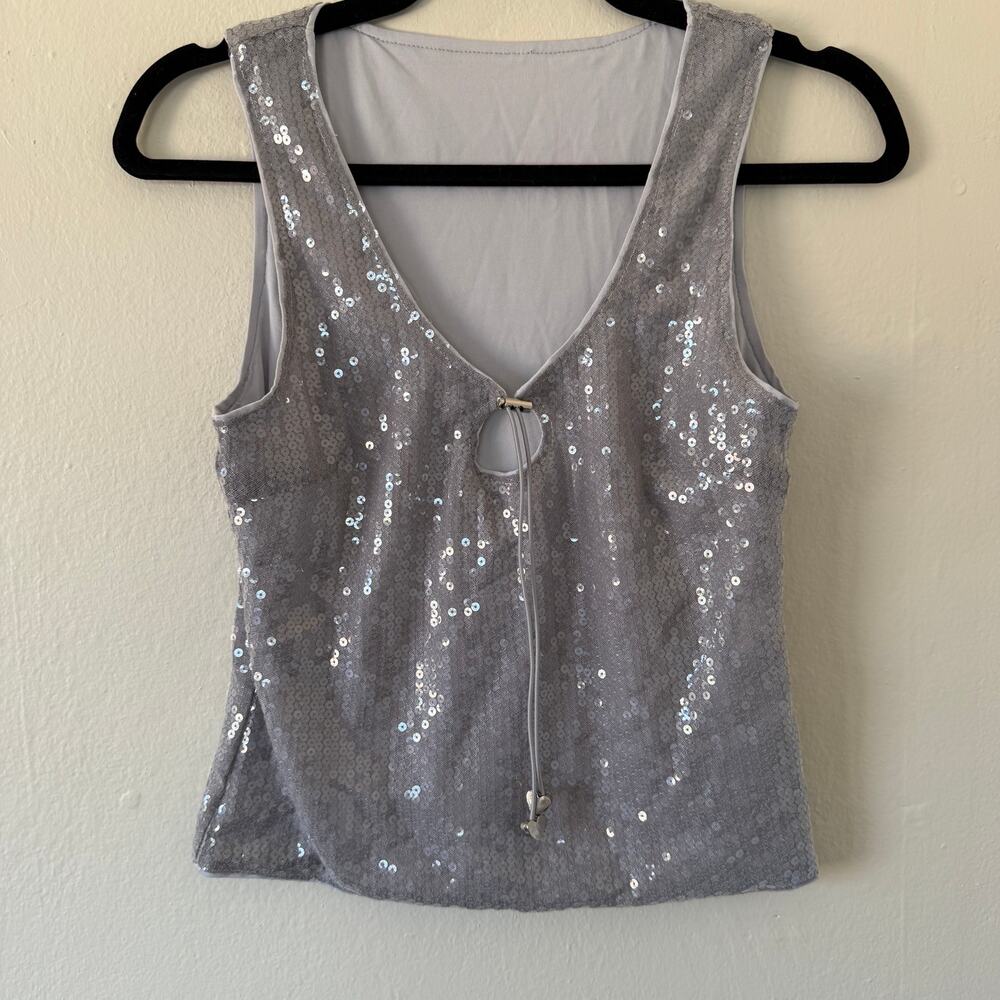 Y2K silver Sequin keyhole tank top